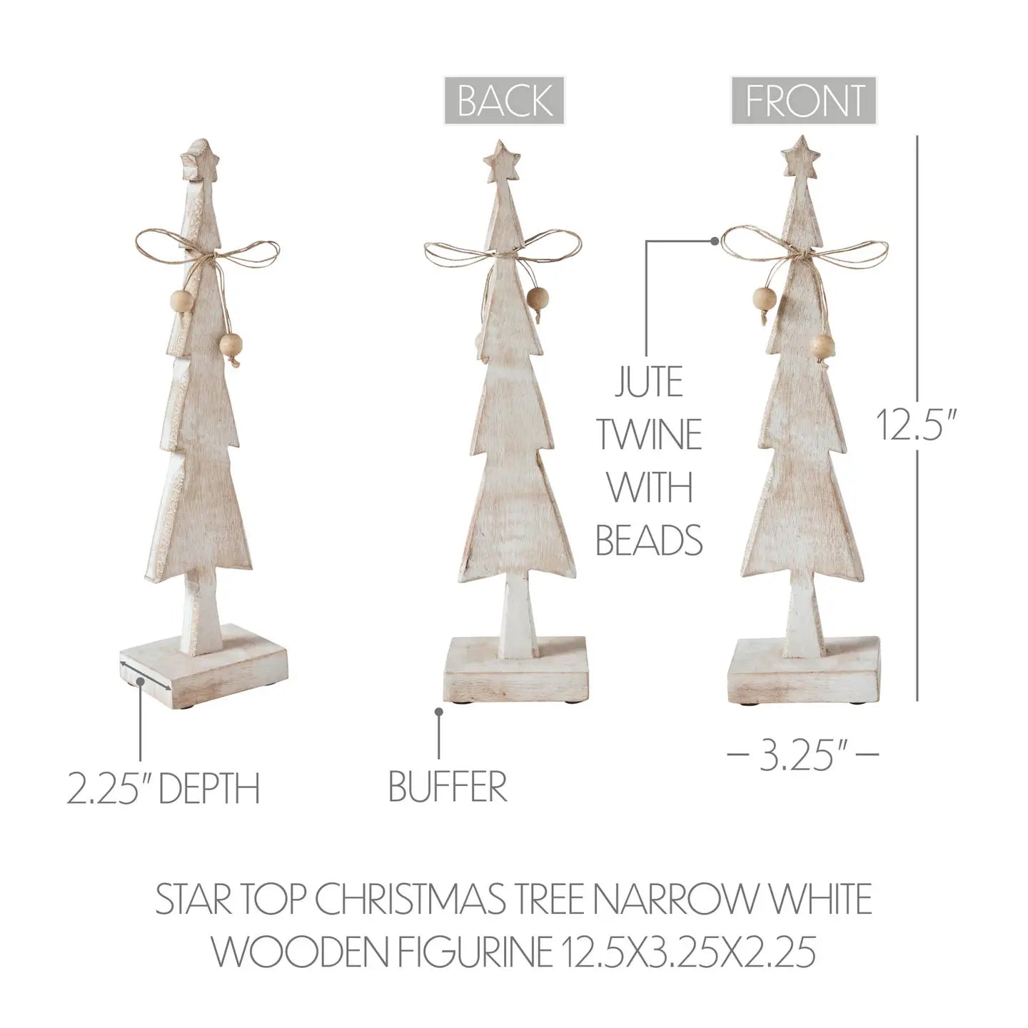 Star Top Christmas Tree Narrow White Wooden Figurine
