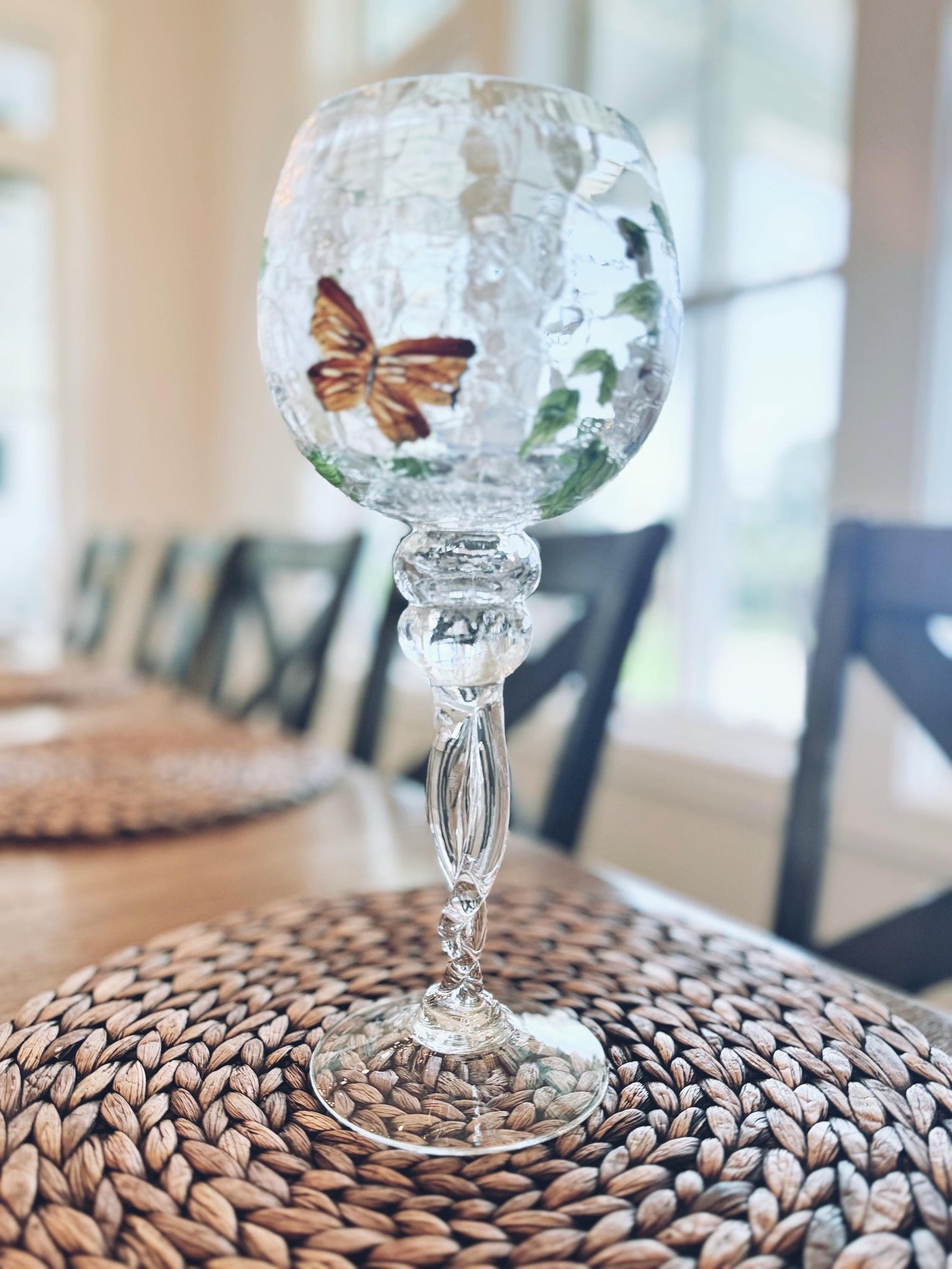 12" Hand-Painted Crackle Glass Goblet-Style Votive Holder
