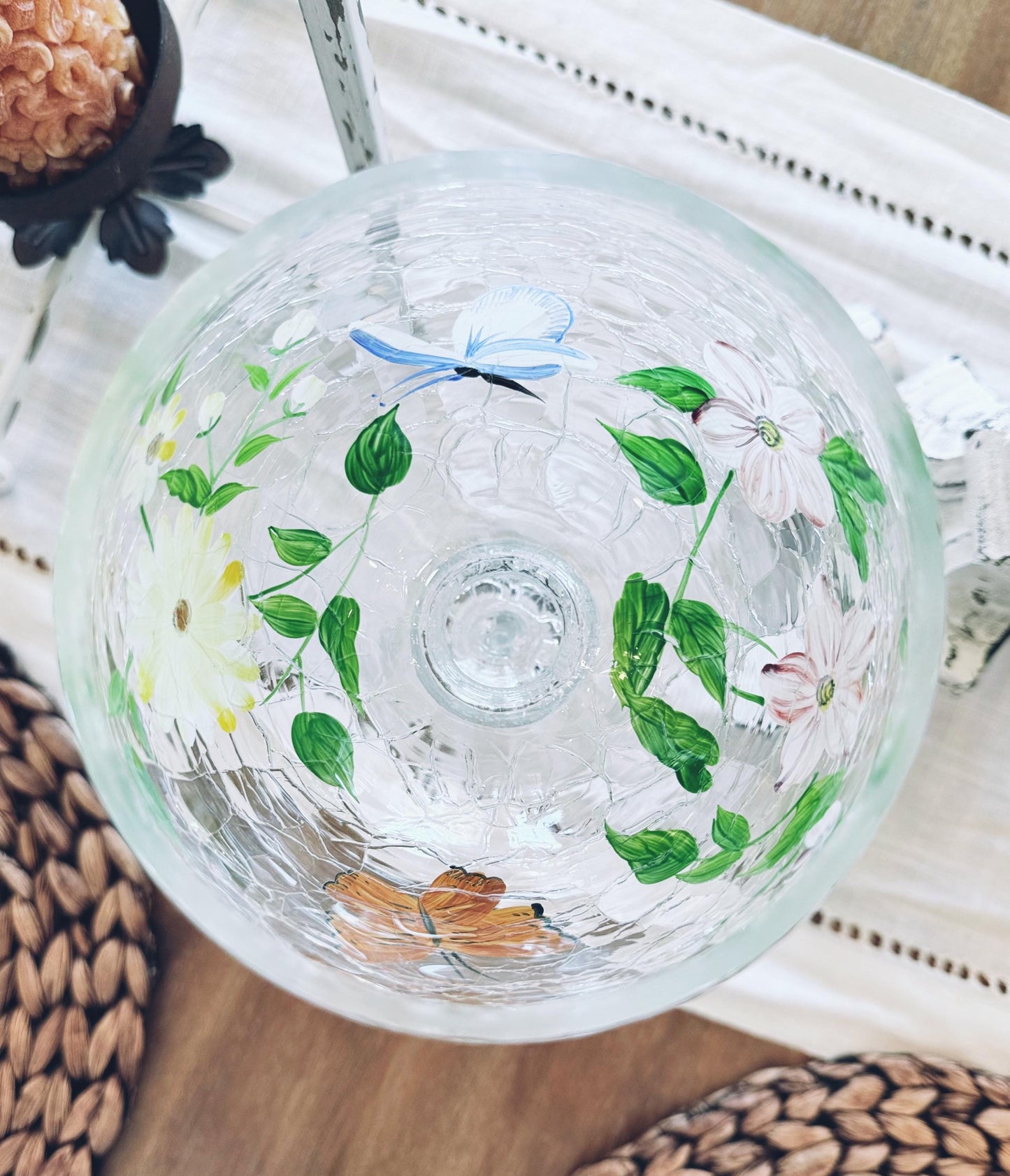 12" Hand-Painted Crackle Glass Goblet-Style Votive Holder