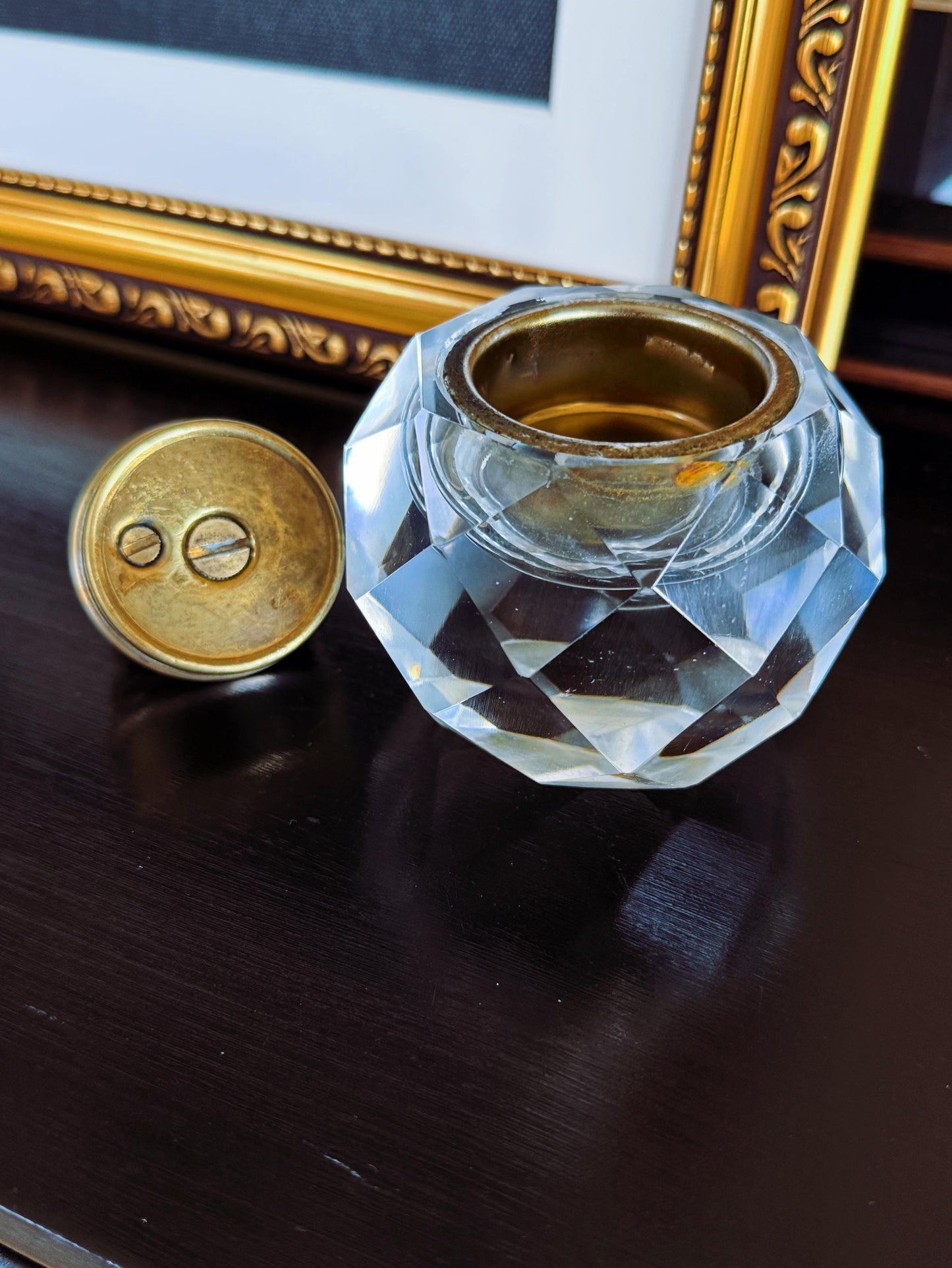 Vintage Crystal Table Lighter: Mid-Century Faceted Glass Barware