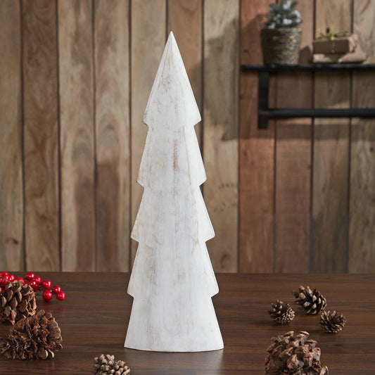 Christmas Tree Distressed White Wooden Figurine