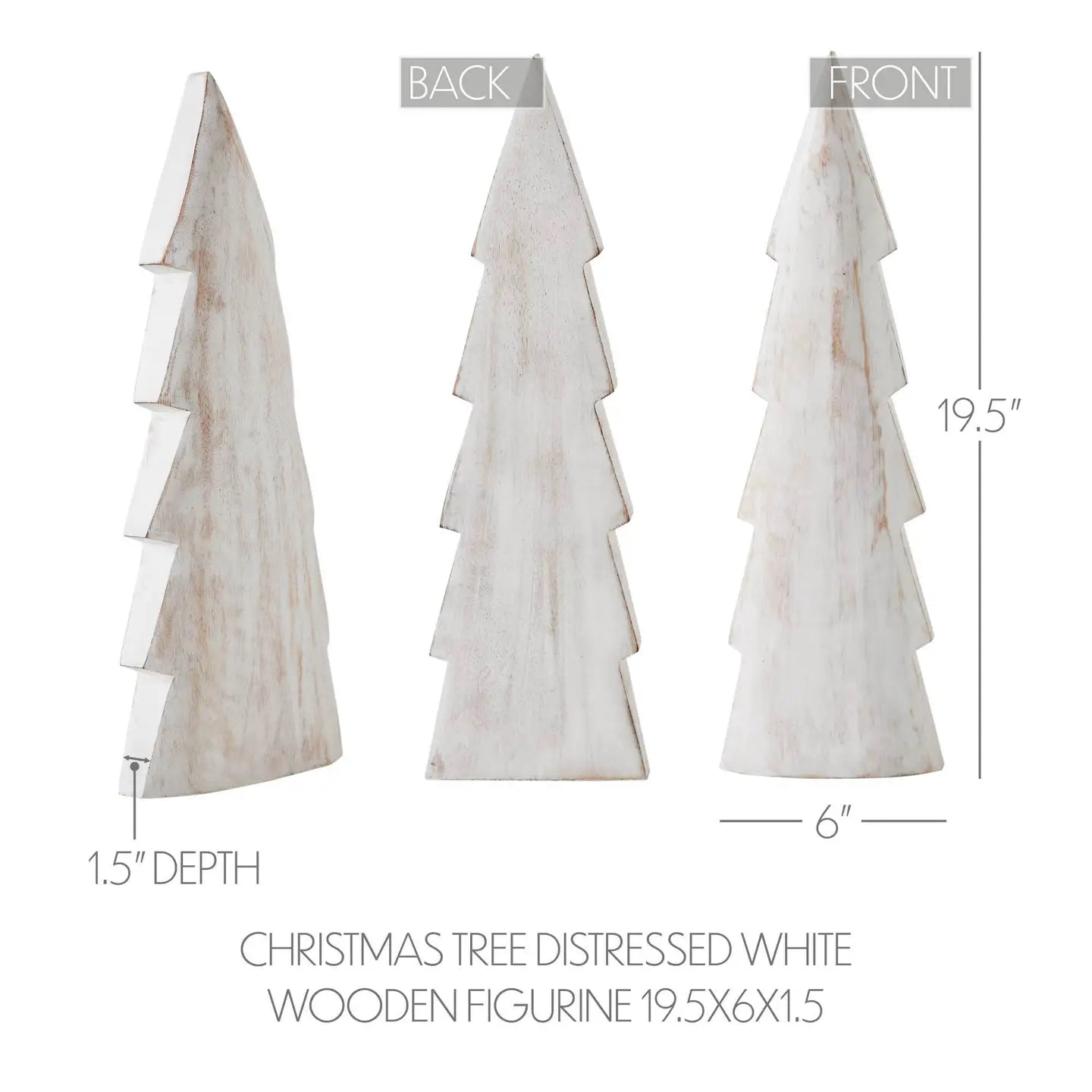Christmas Tree Distressed White Wooden Figurine