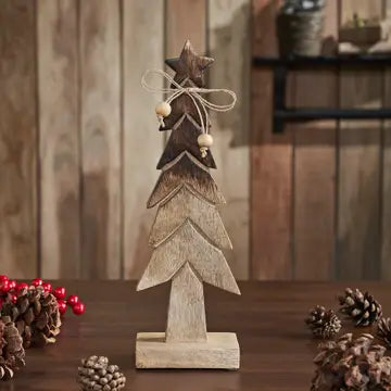 Wooden Two Toned Brown Natural Christmas Tree Figurine