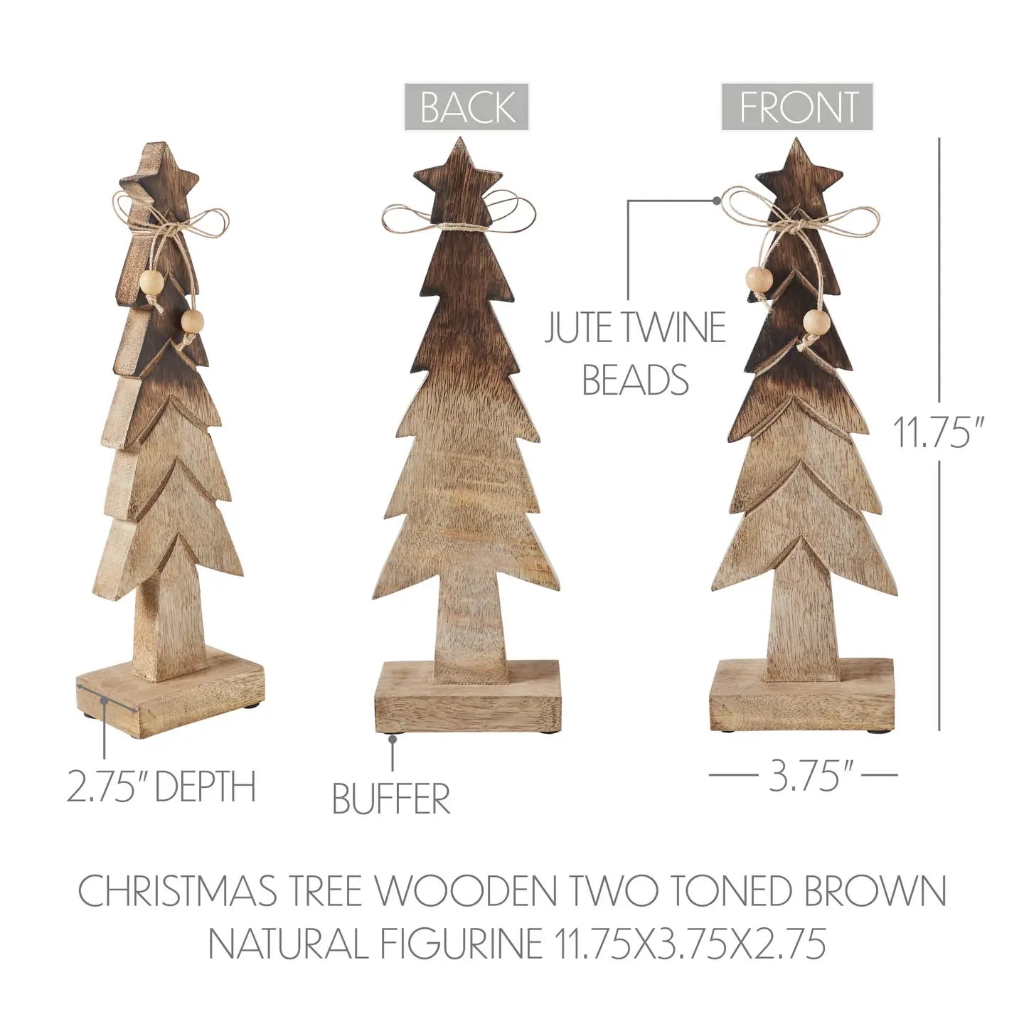 Wooden Two Toned Brown Natural Christmas Tree Figurine