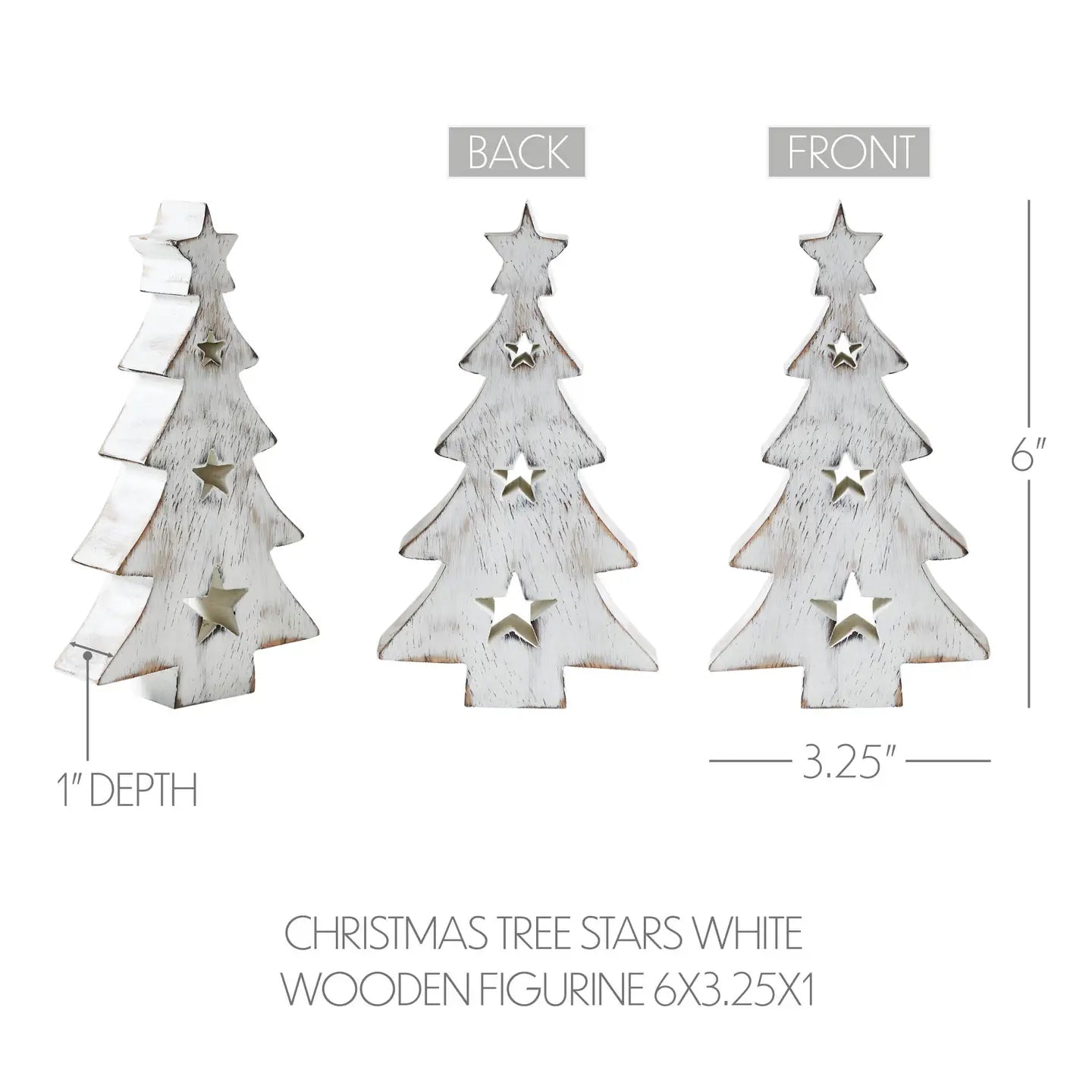 Christmas Tree w/ Stars White Wooden Figurine