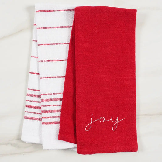 JOY Holiday Red Embroidered Kitchen Towels Set of 2