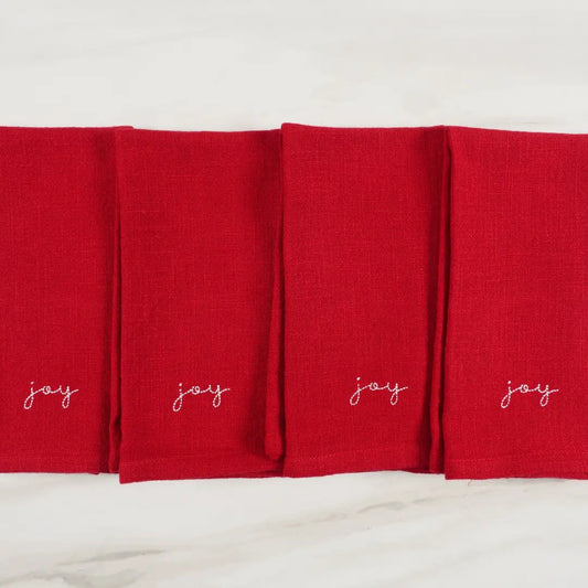 JOY Holiday Red Embroidered Napkin Set of 4