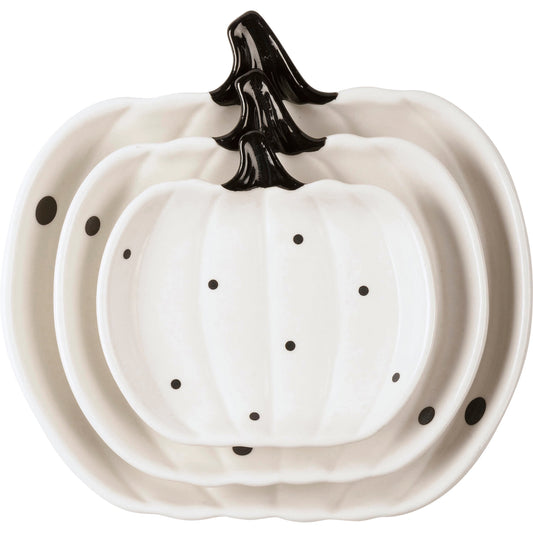 Black & White Dot Pumpkins Plate Set of 3