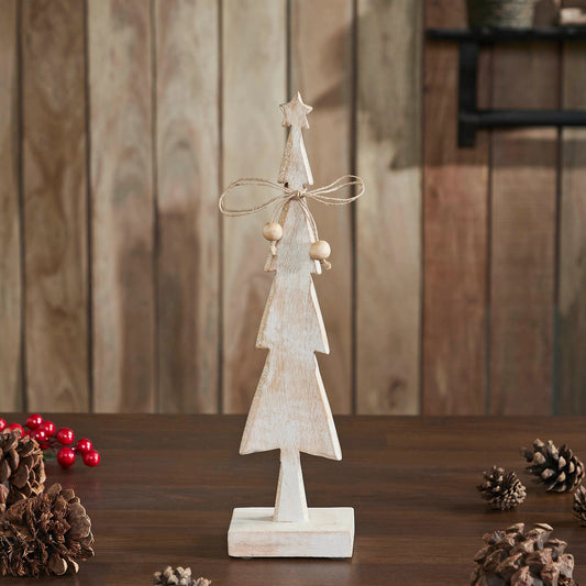 Star Top Christmas Tree Narrow White Wooden Figurine