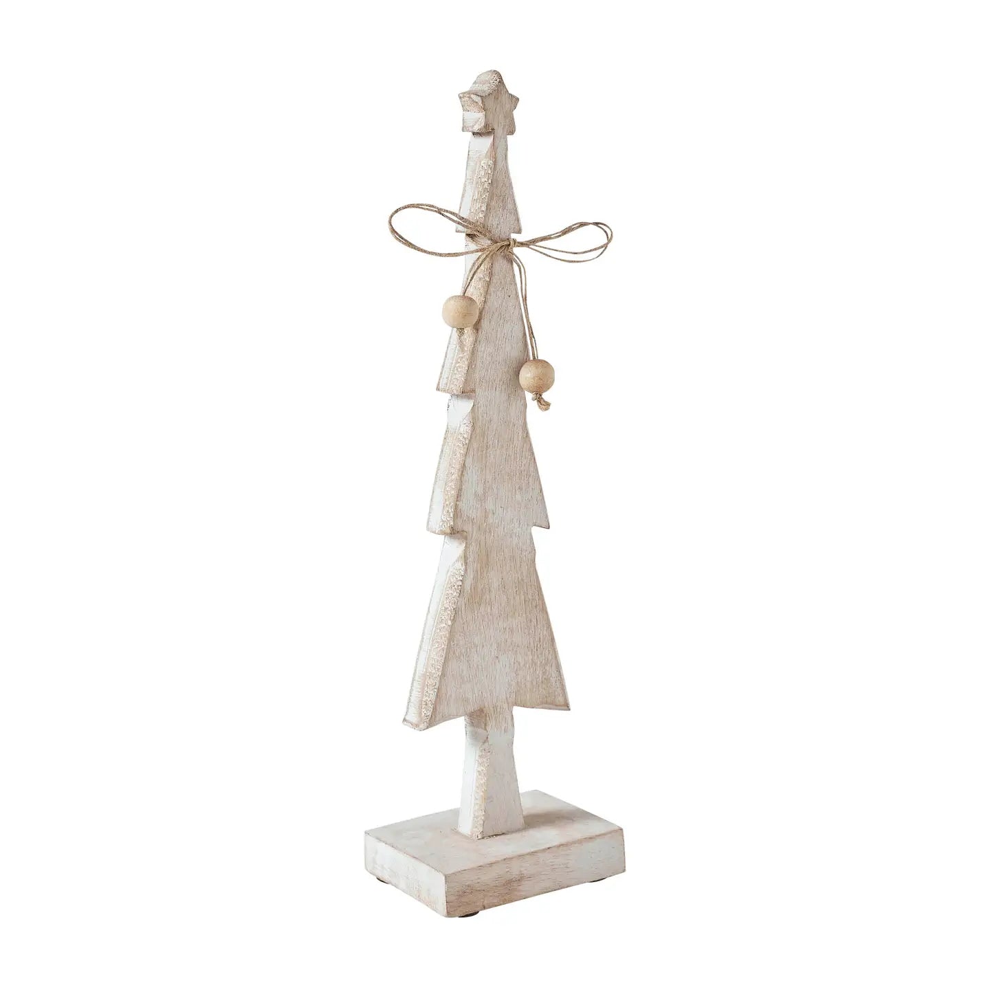 Star Top Christmas Tree Narrow White Wooden Figurine