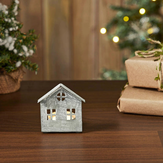 Galvanized Metal Village House Tealight Holder