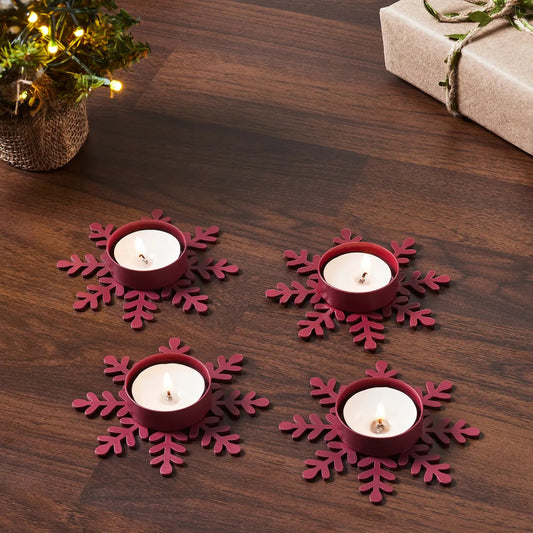 Burgundy Snowflake Tealight Holder Set of 4