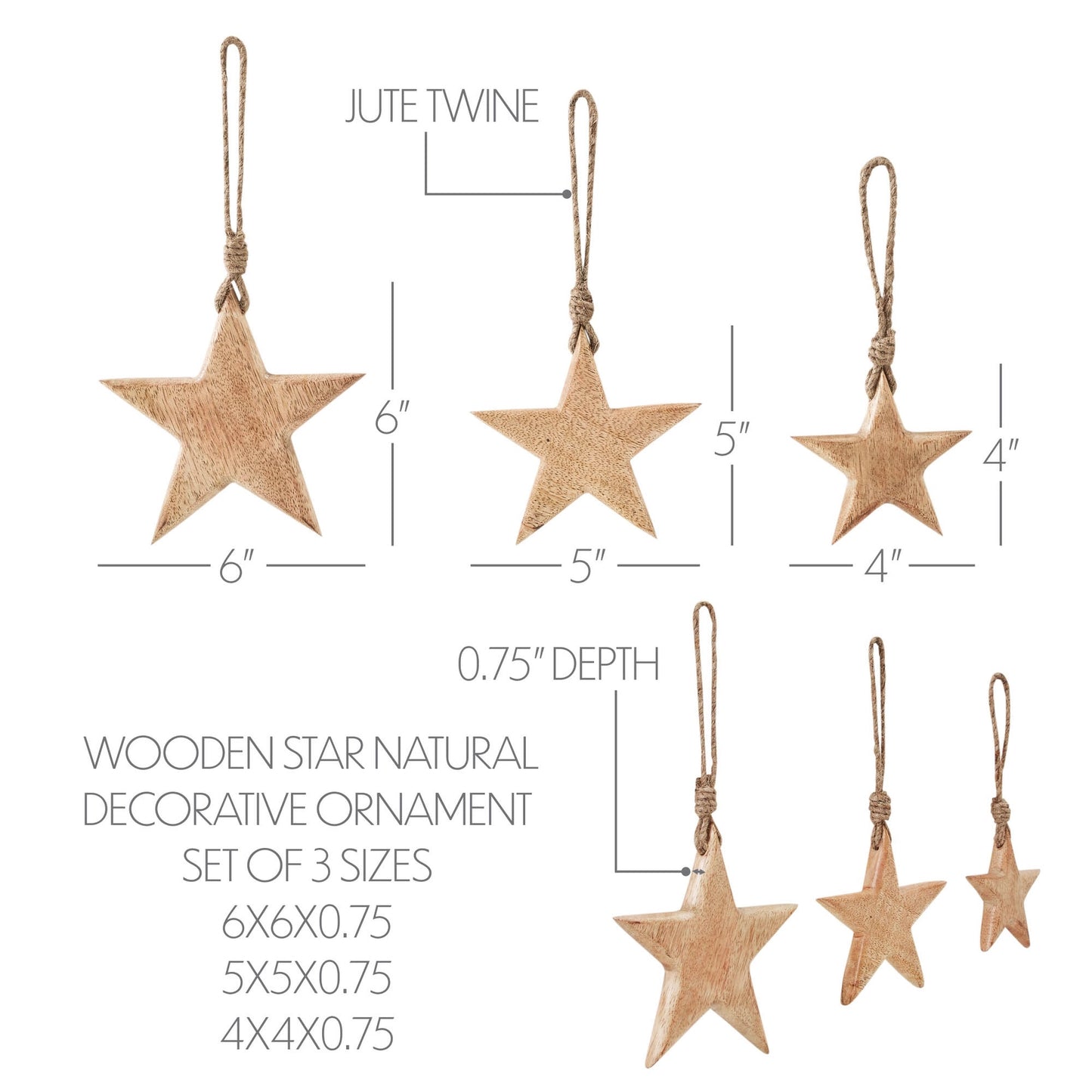 Wooden Star Ornament Set of 3