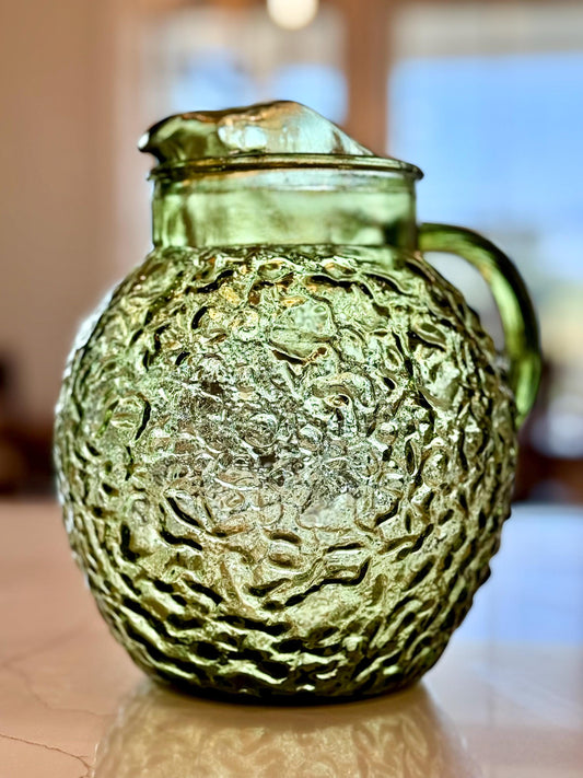 Mid Century Anchor Hocking Milano Lido Green Ball Pitcher