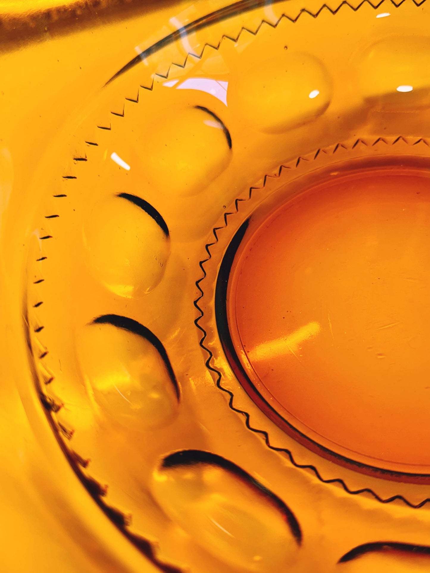 Vintage Amber Glass King's Crown Thumbprint Bowl