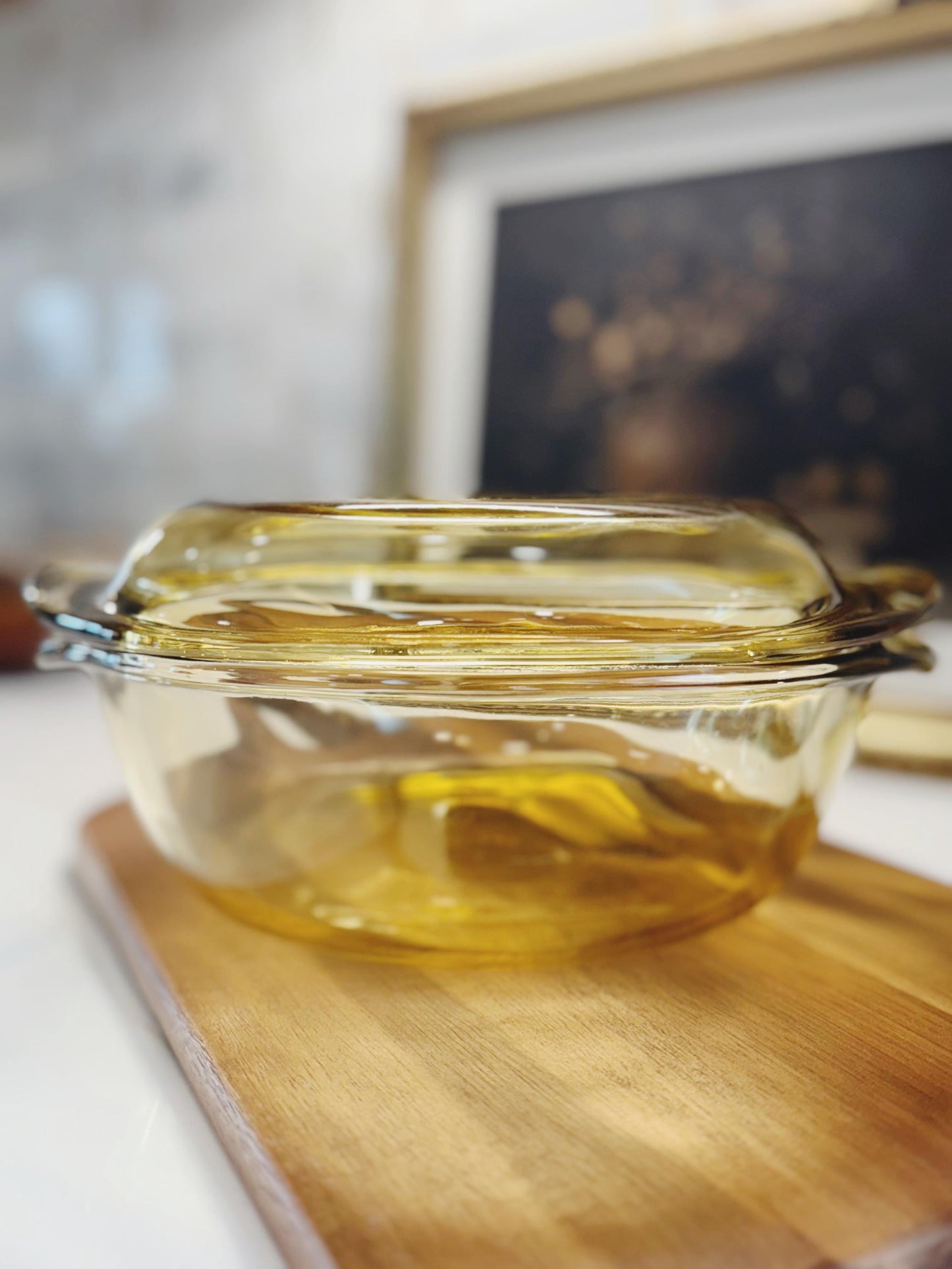 Mid Century Vintage Amber Glass Casserole Dish