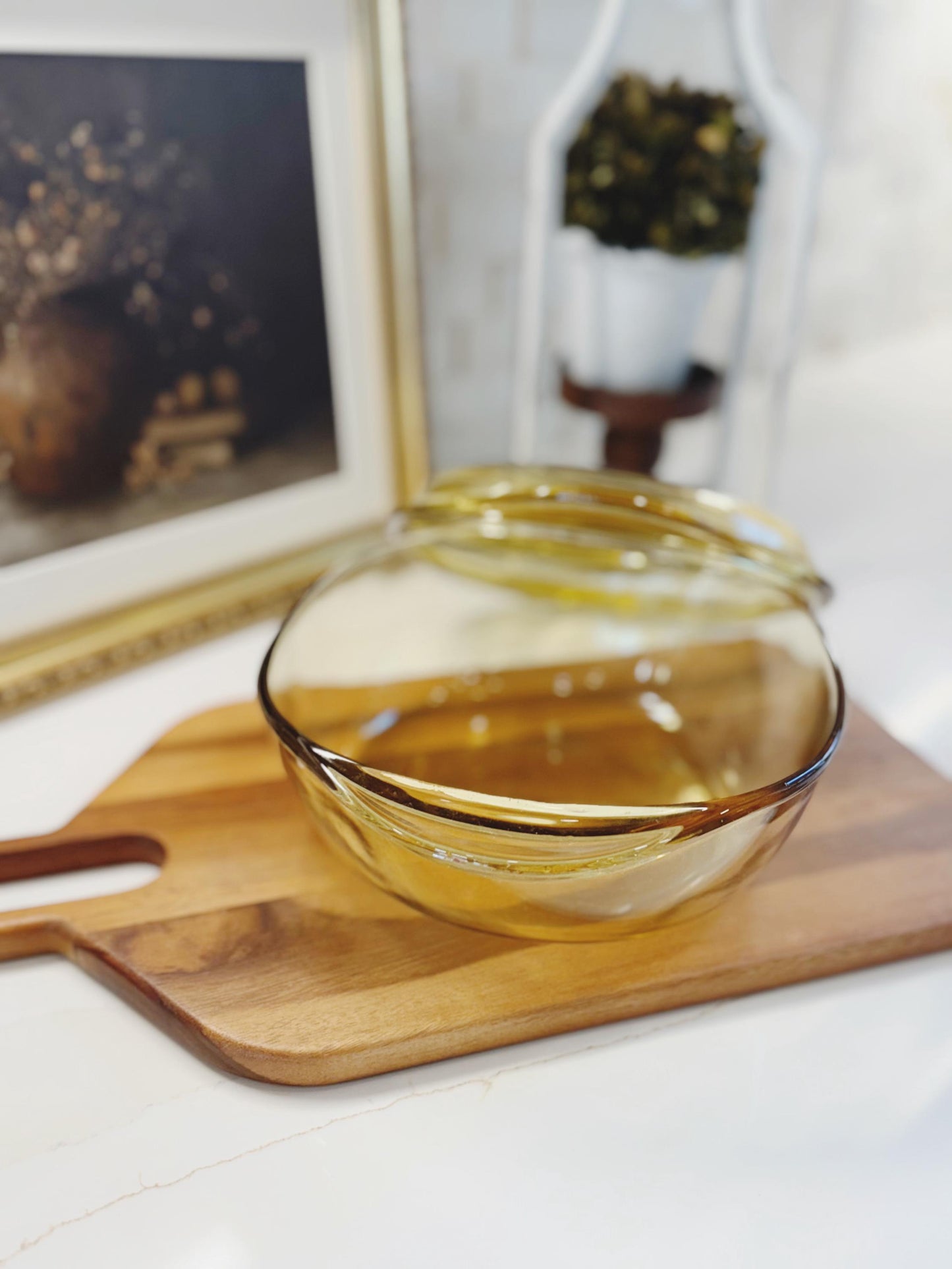 Mid Century Vintage Amber Glass Casserole Dish