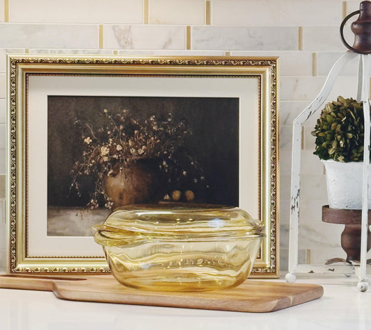 Mid Century Vintage Amber Glass Casserole Dish