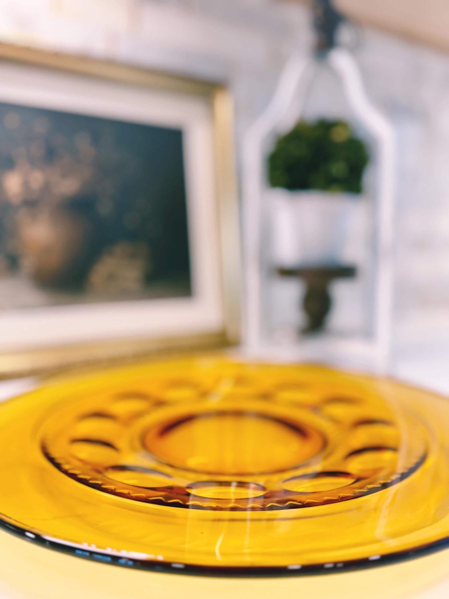 Vintage Amber Glass King's Crown Thumbprint pattern 13" Platter