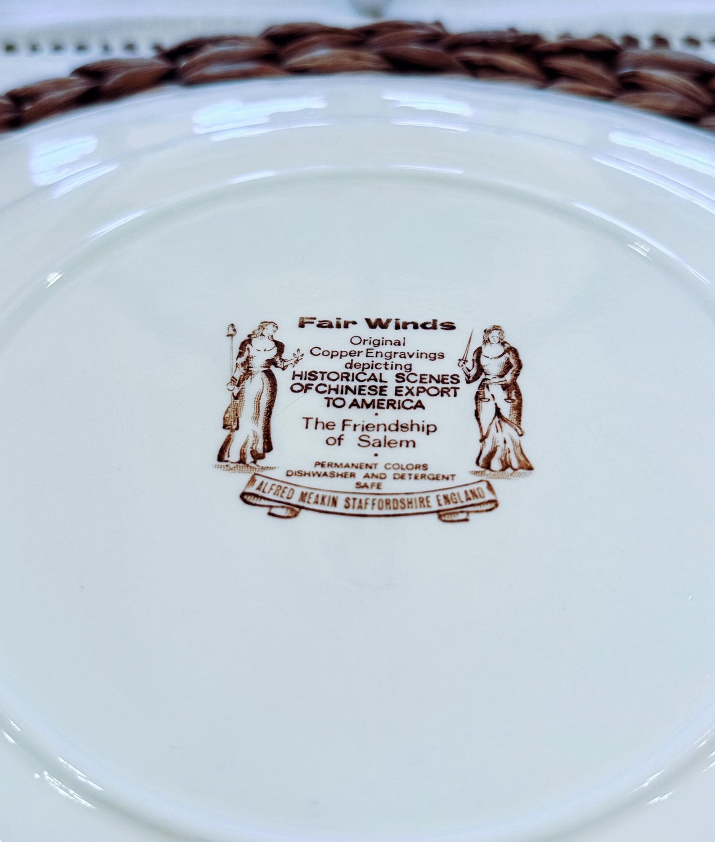 Vintage Alfred Meakin Fair Winds Dinner Plate: Friendship of Salem Brown Transferware