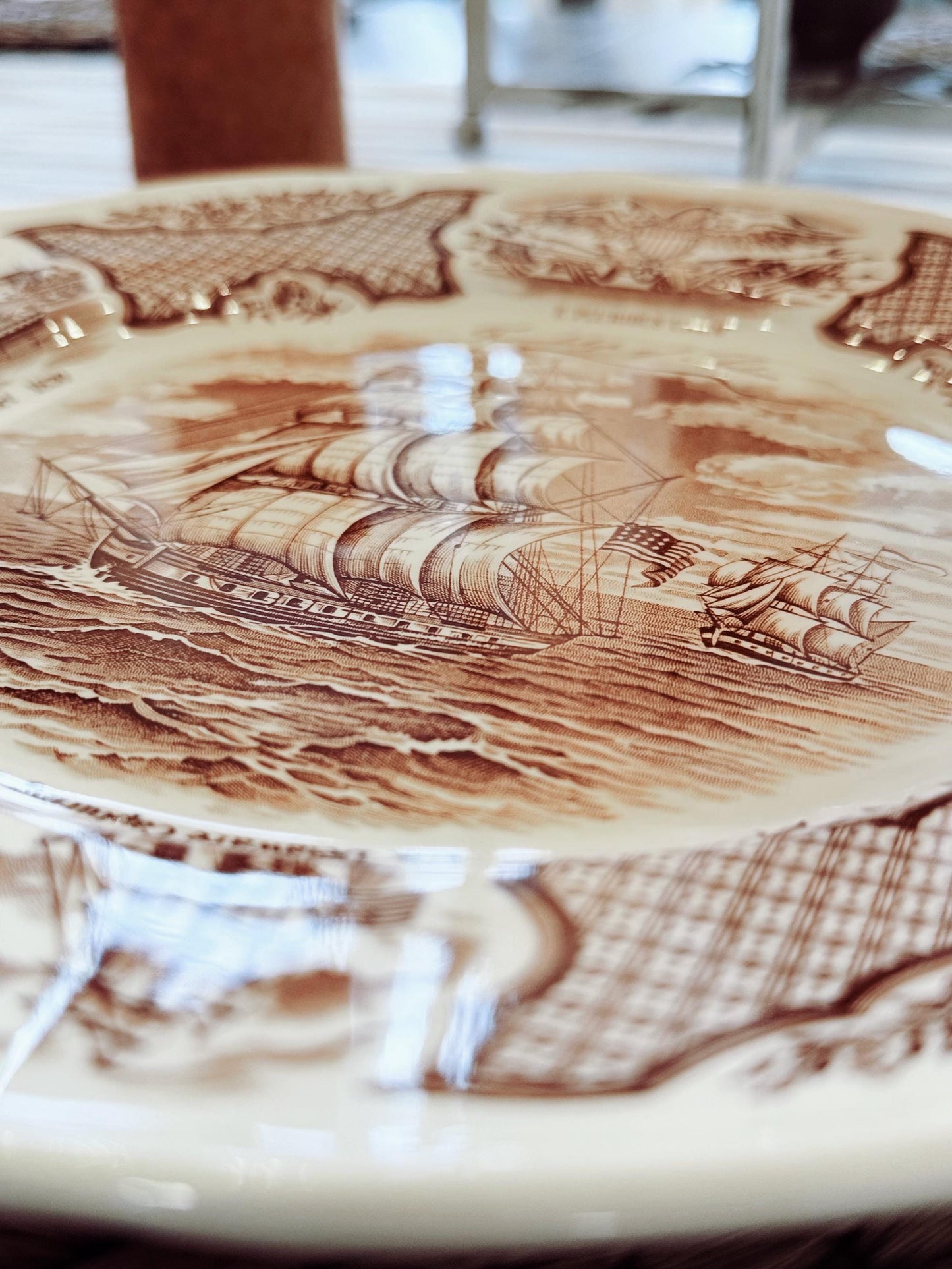 Vintage Alfred Meakin Fair Winds Dinner Plate: Friendship of Salem Brown Transferware