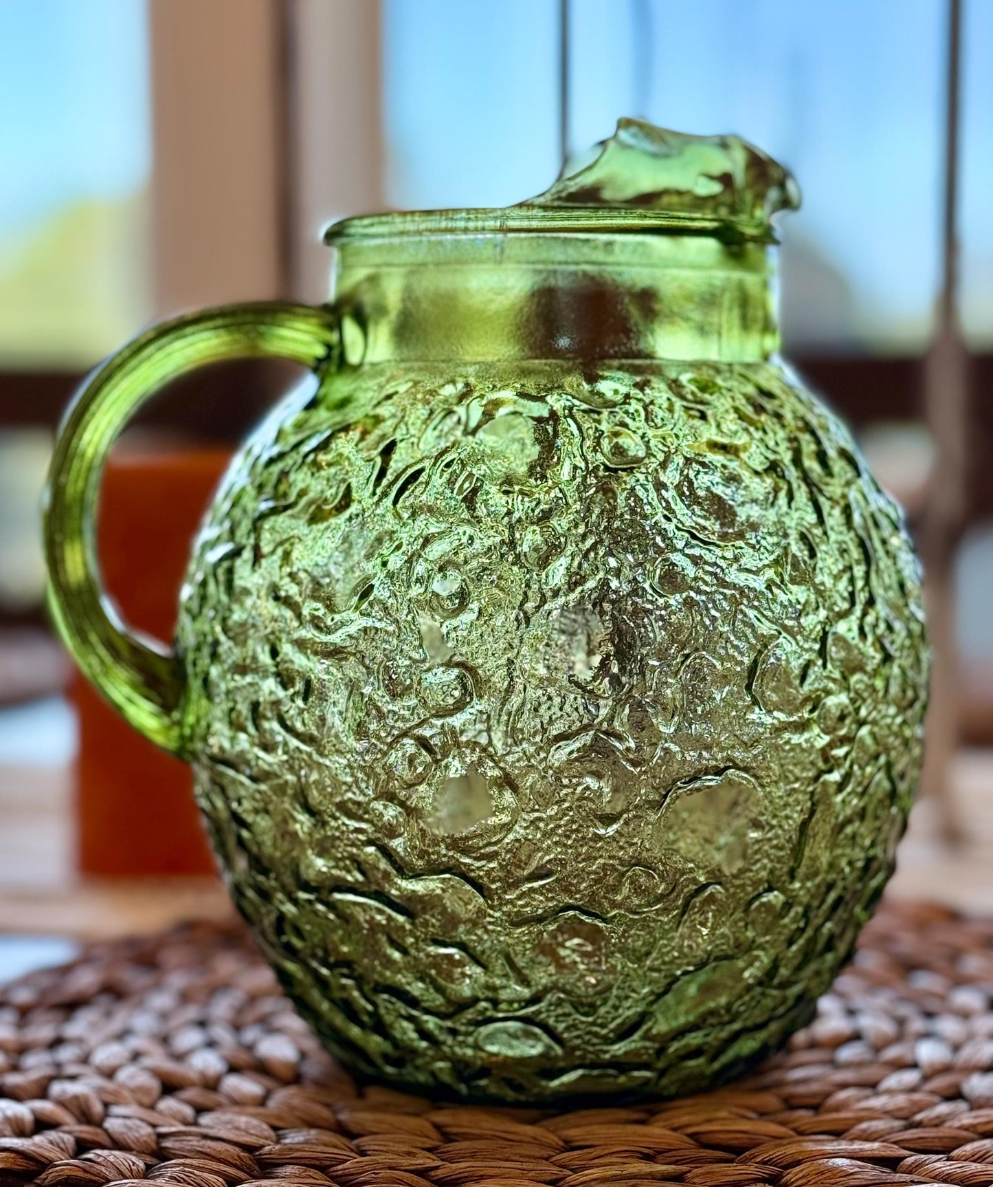 Mid Century Anchor Hocking Milano Lido Green Ball Pitcher