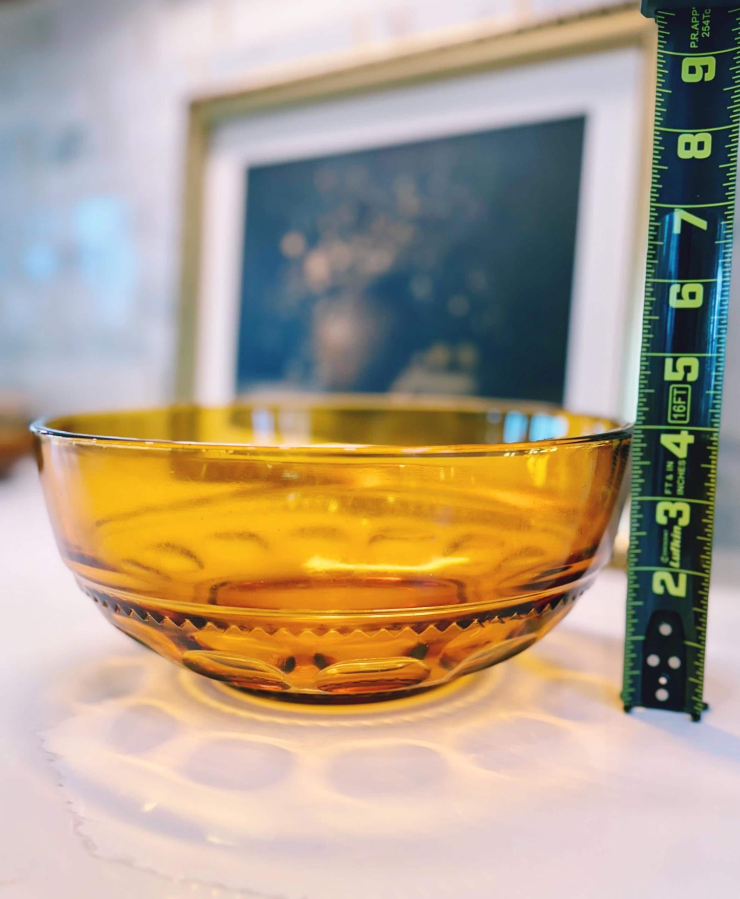 Vintage Amber Glass King's Crown Thumbprint Bowl
