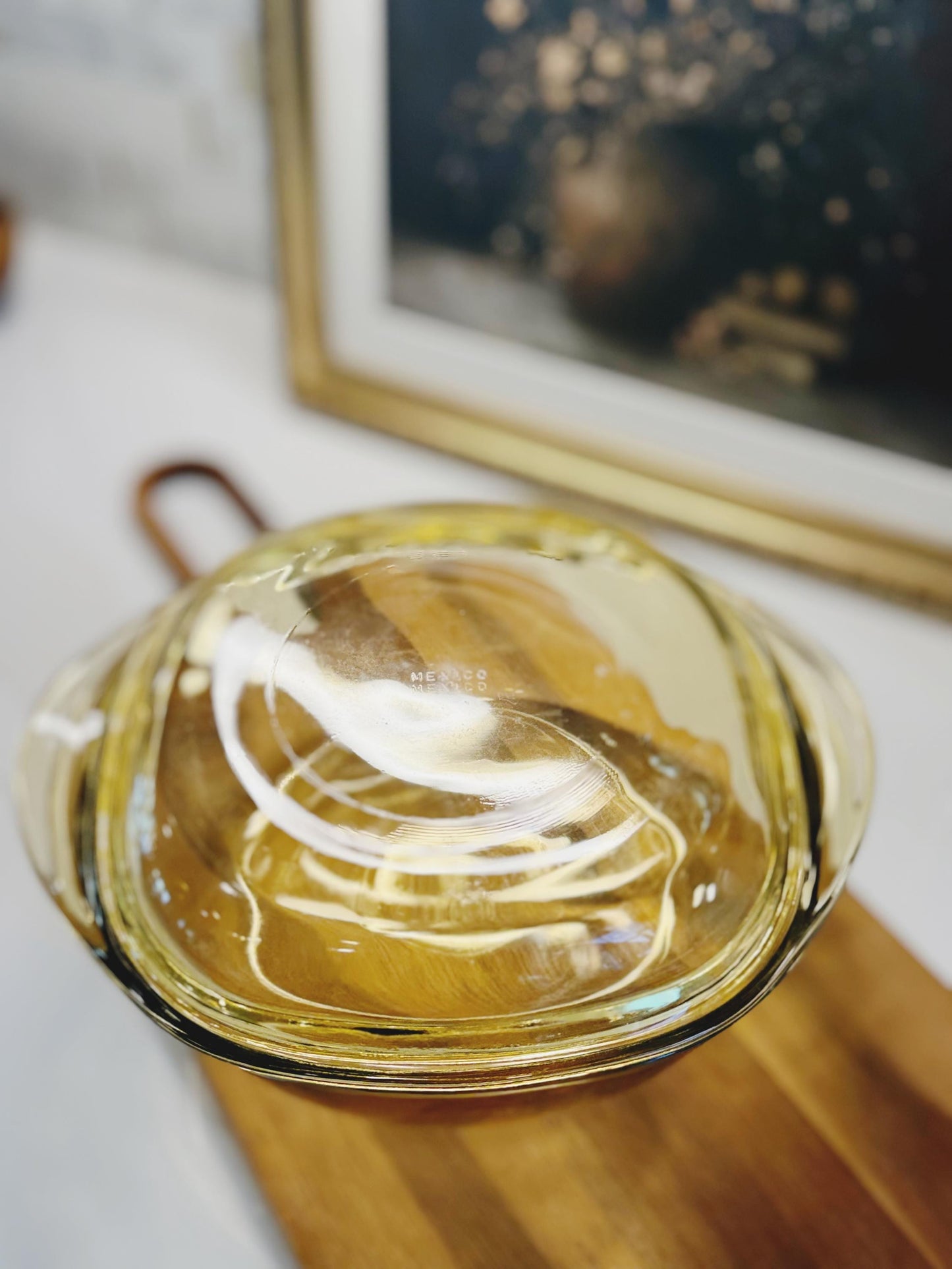 Mid Century Vintage Amber Glass Casserole Dish