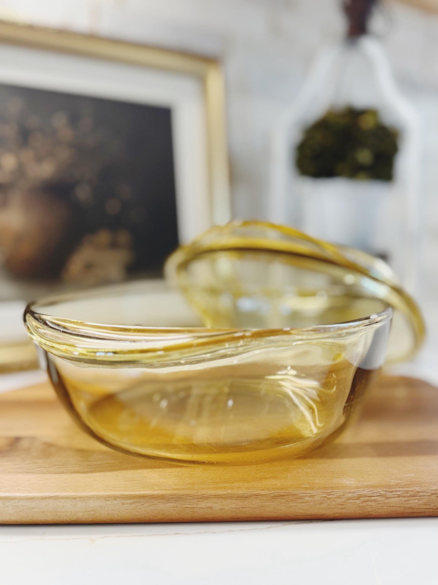Mid Century Vintage Amber Glass Casserole Dish