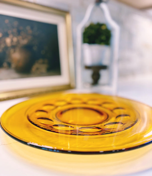 Vintage Amber Glass King's Crown Thumbprint pattern 13" Platter