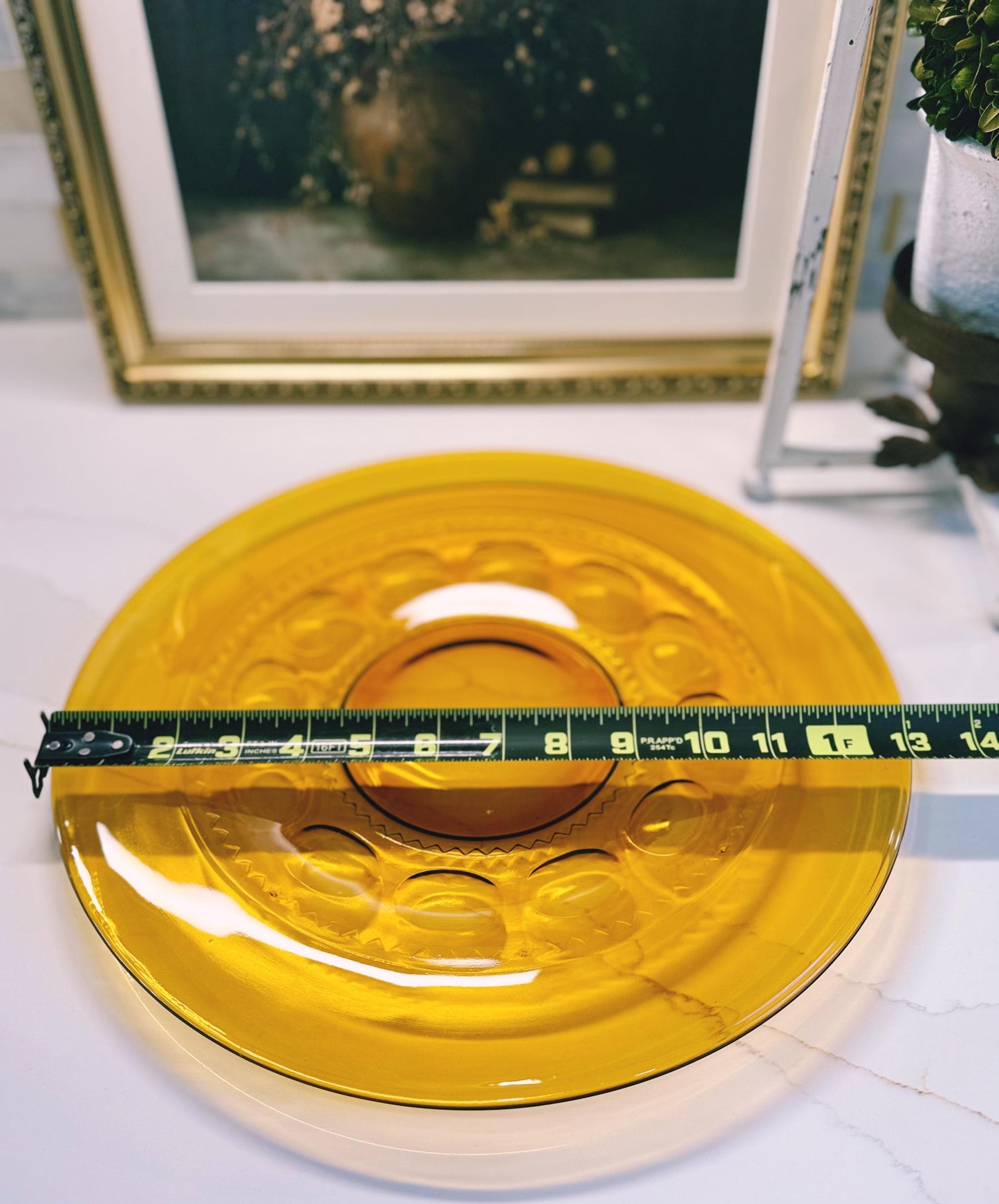 Vintage Amber Glass King's Crown Thumbprint pattern 13" Platter