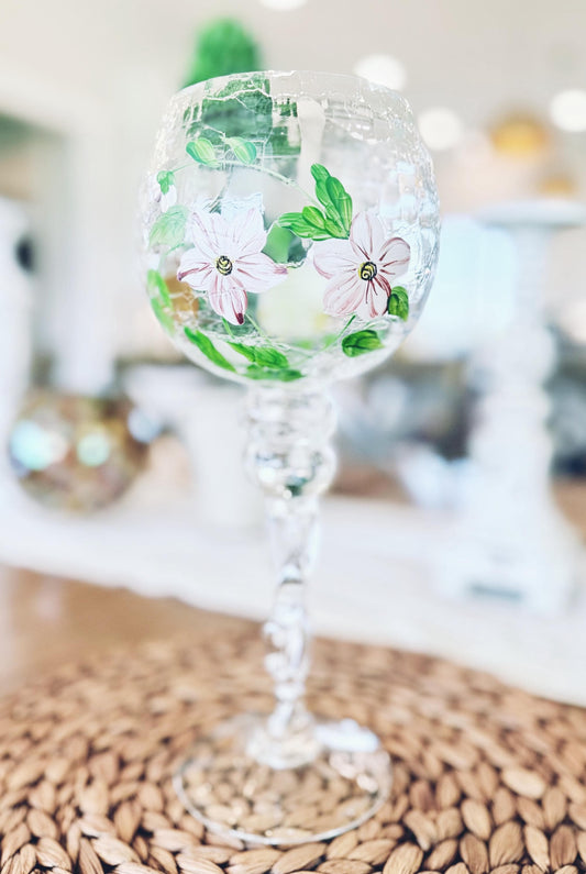 12" Hand-Painted Crackle Glass Goblet-Style Votive Holder