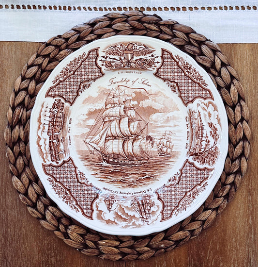 Vintage Alfred Meakin Fair Winds Dinner Plate: Friendship of Salem Brown Transferware