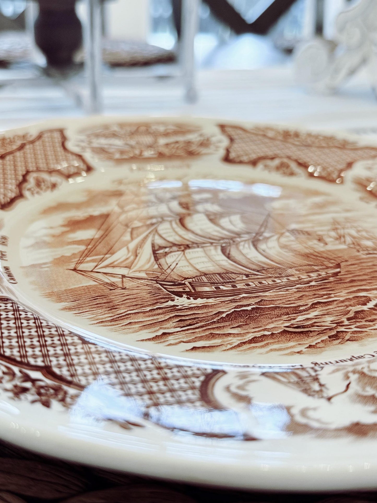 Vintage Alfred Meakin Fair Winds Dinner Plate: Friendship of Salem Brown Transferware