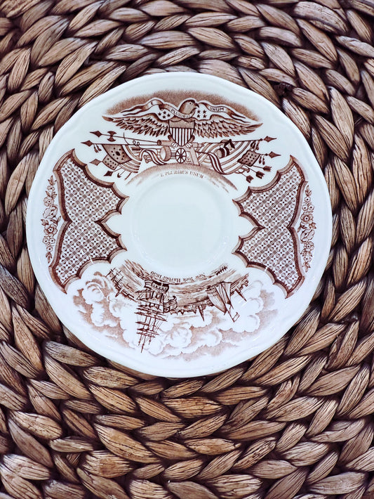 Vintage Alfred Meakin Fair Winds Saucer: Brown Transferware, New York Harbor