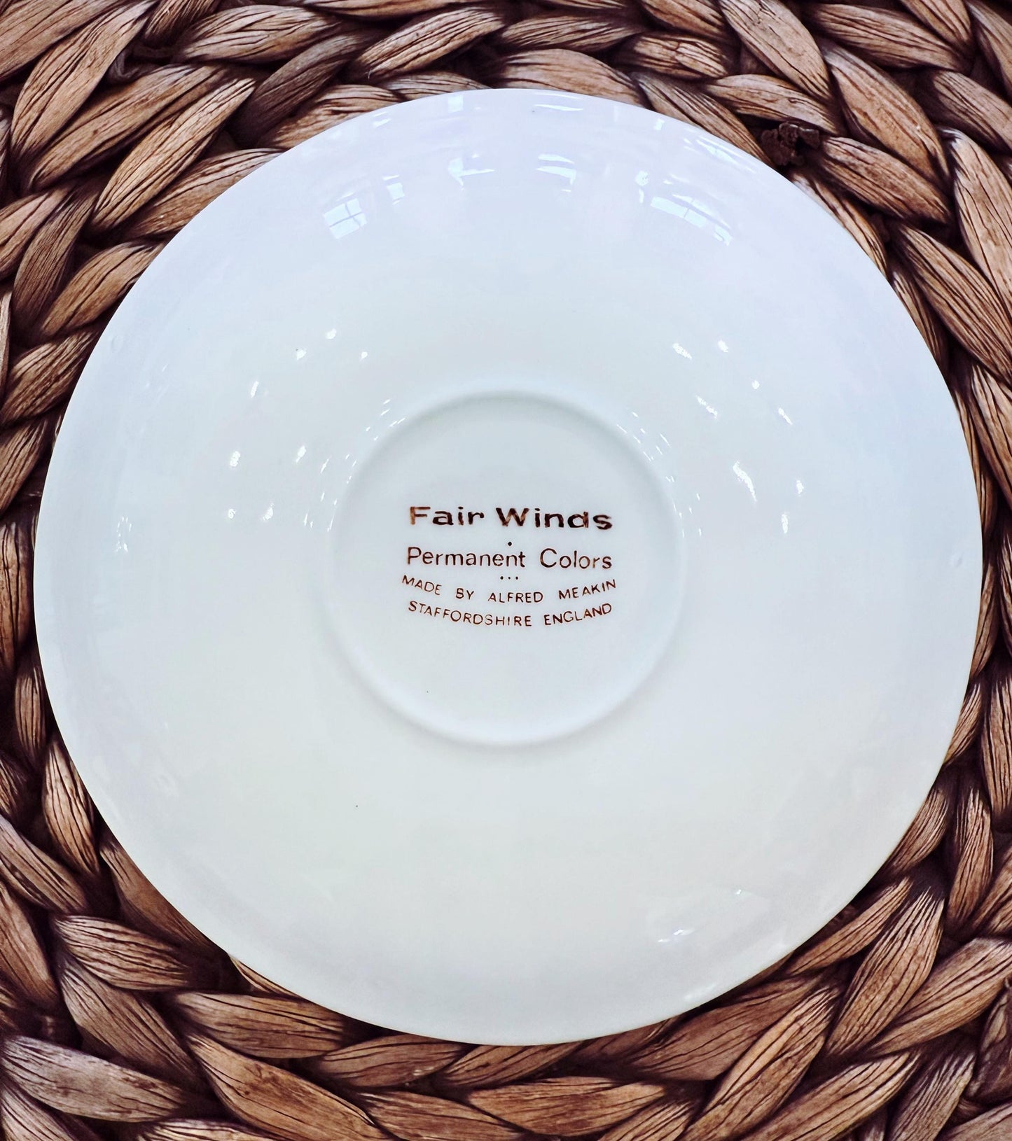 Vintage Alfred Meakin Fair Winds Saucer: Brown Transferware, New York Harbor
