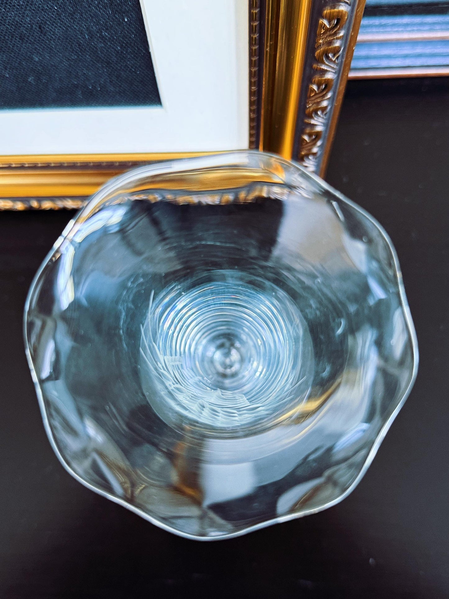 Vintage Etched Glass Bud Vase with Fluted Rim